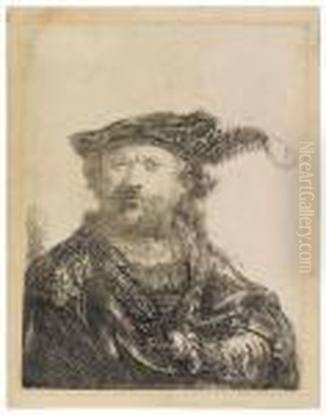 Self Portrait In A Velvet Cap And Plume Oil Painting by Rembrandt Van Rijn