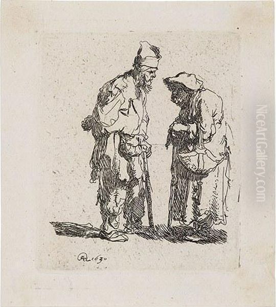 Beggar Man And A Beggar Woman Conversing Oil Painting by Rembrandt Van Rijn