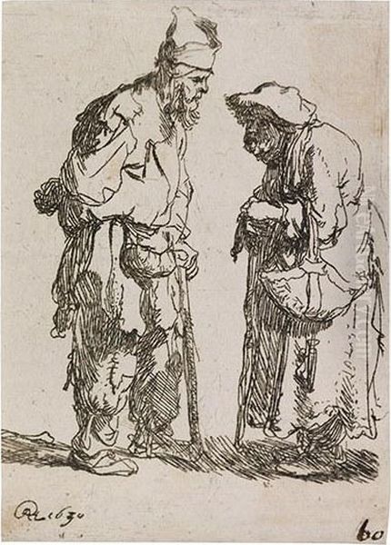 Beggar Man And A Beggar Woman Conversing Oil Painting by Rembrandt Van Rijn