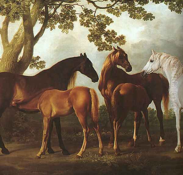 Mares and Foals in a Landscape (detail) 1760-69 Oil Painting by George Stubbs