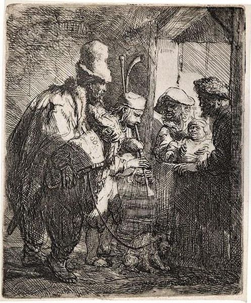 The Strolling Musicians Oil Painting by Rembrandt Van Rijn