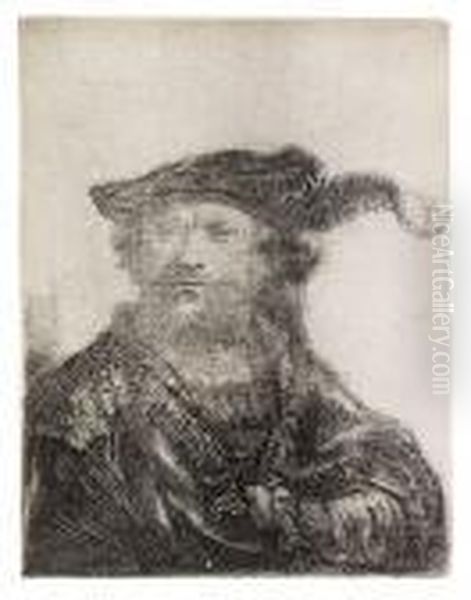 Self Portrait In A Velvet Cap And Plume Oil Painting by Rembrandt Van Rijn