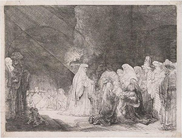 The Presentation In The Temple: Oblong Print Oil Painting by Rembrandt Van Rijn