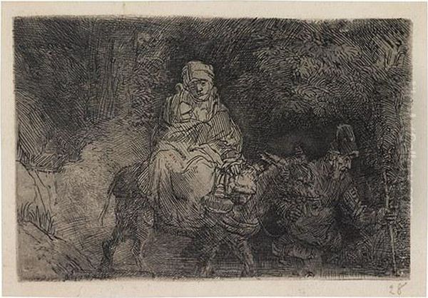 The Flight Into Egypt: Crossing A Brook Oil Painting by Rembrandt Van Rijn