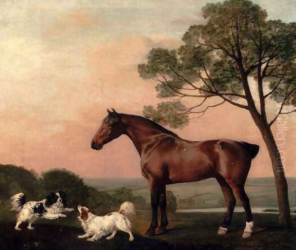 A Bay Hunter With Two Spaniels Oil Painting by George Stubbs