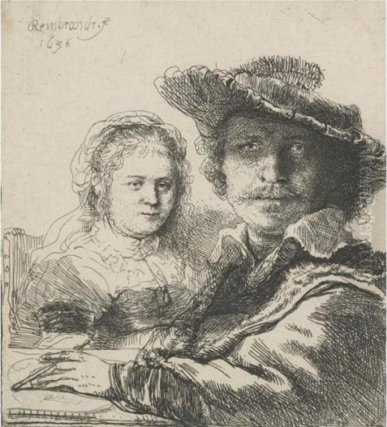 Self Portrait With Saskia (b., Holl. 19; H. 144; Bb.36-a) Oil Painting by Rembrandt Van Rijn