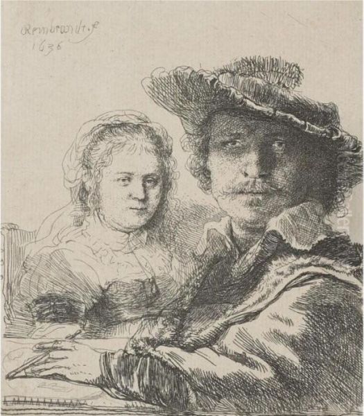 Self Portrait With Saskia (b., Holl. 19; H. 144; Bb.36-a) Oil Painting by Rembrandt Van Rijn