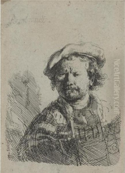 Self Portrait In A Flat Cap And Embroidered Dress (b., Holl. 26; H.157; Bb.38-1) Oil Painting by Rembrandt Van Rijn