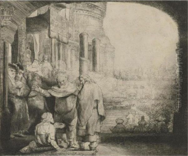 Peter And John Healing The 
Cripple At The Gate Of The Temple (b.,holl. 94; H. 301; Bb.59-a) Oil Painting by Rembrandt Van Rijn