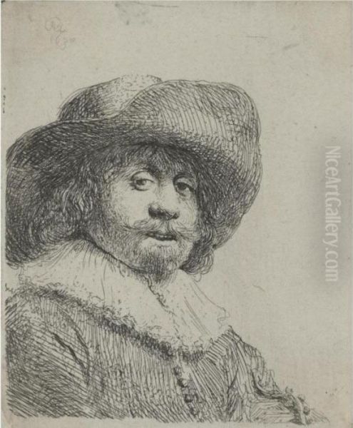 Man In A Broad-brimmed Hat (b., Holl. 311; H. 158; Bb.38-c) Oil Painting by Rembrandt Van Rijn