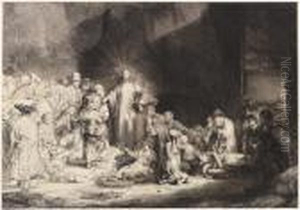 Christus Heilt Die Kranken. Genannt: Das Hundertguldenblatt Oil Painting by Rembrandt Van Rijn