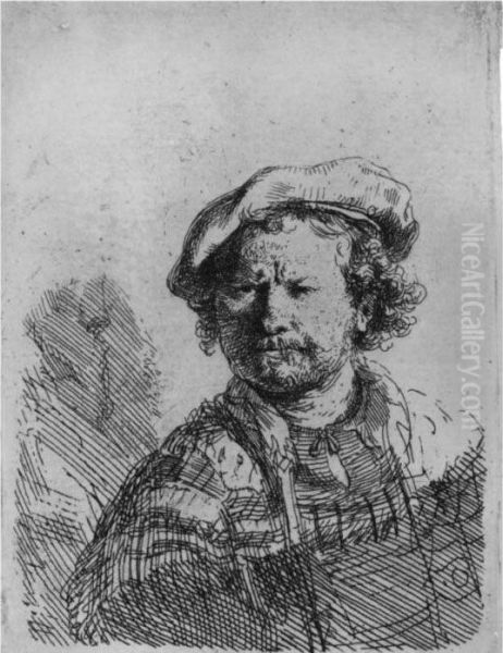 Self Portrait In A Flat Cap And Embroidered Dress (b., Holl. 26;h. 157; Bb. 38-1) Oil Painting by Rembrandt Van Rijn