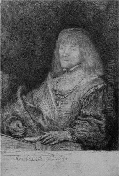 Man At A Desk Wearing A Cross And Chain (b., Holl. 261; H. 189; Bb.41-l) Oil Painting by Rembrandt Van Rijn