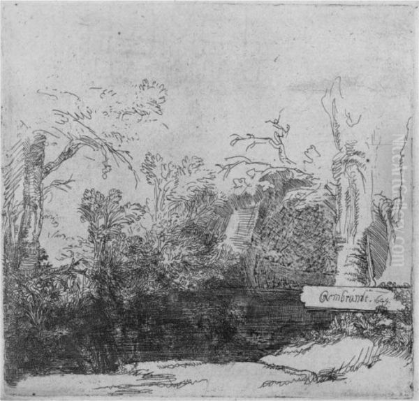 The Boat House (grotto With A Brook; Het Spelonkje) (b., Holl. 231;h. 211; Bb. 45-c) Oil Painting by Rembrandt Van Rijn