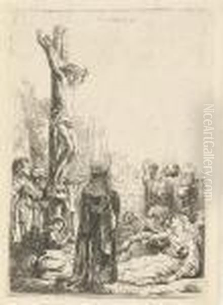 The Crucifixion: Small Plate Oil Painting by Rembrandt Van Rijn