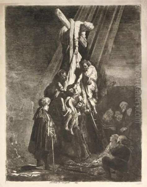 The Descent From The Cross: Second Plate Oil Painting by Rembrandt Van Rijn