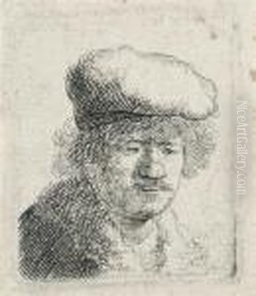 Self-portrait With Cap Pulled Forward Oil Painting by Rembrandt Van Rijn