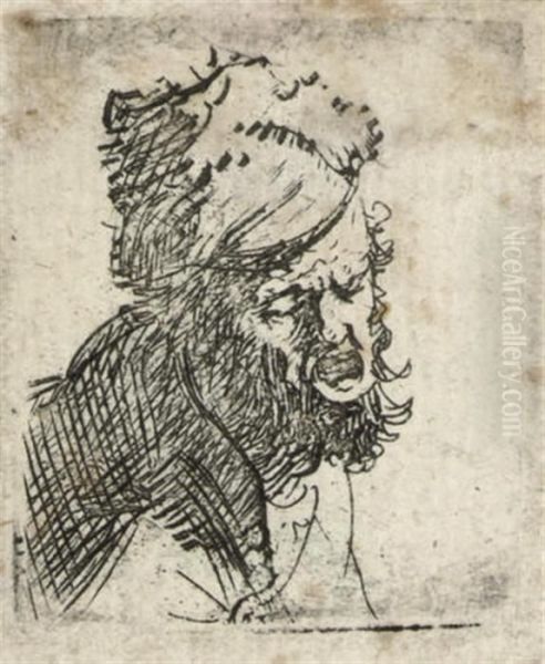 Head Of A Man In A Fur Cap, Crying Out (b., Holl. 327; H. 37) Oil Painting by Rembrandt Van Rijn