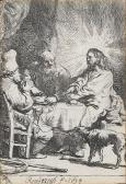 Christ At Emmaus: The Smaller Plate (bartsch88) Oil Painting by Rembrandt Van Rijn