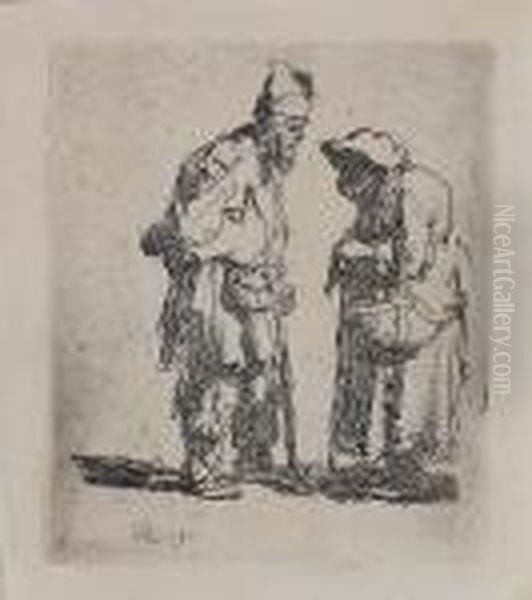 Beggar Man And A Beggar Woman Conversing(bartsch 164) Oil Painting by Rembrandt Van Rijn