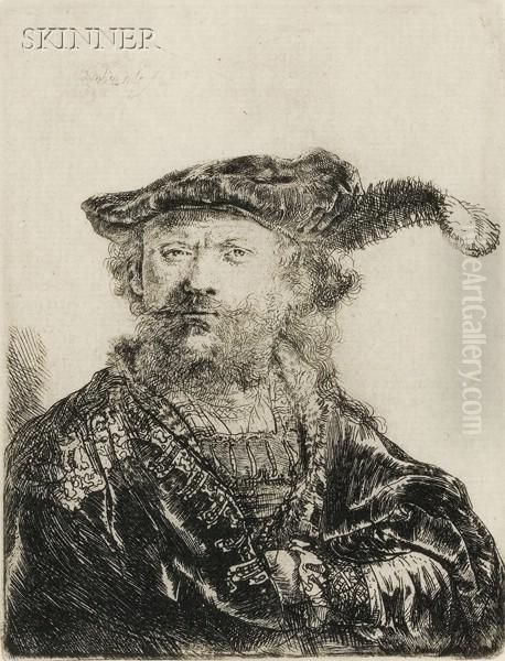 Self Portrait In A Velvet Cap And Plume Oil Painting by Rembrandt Van Rijn