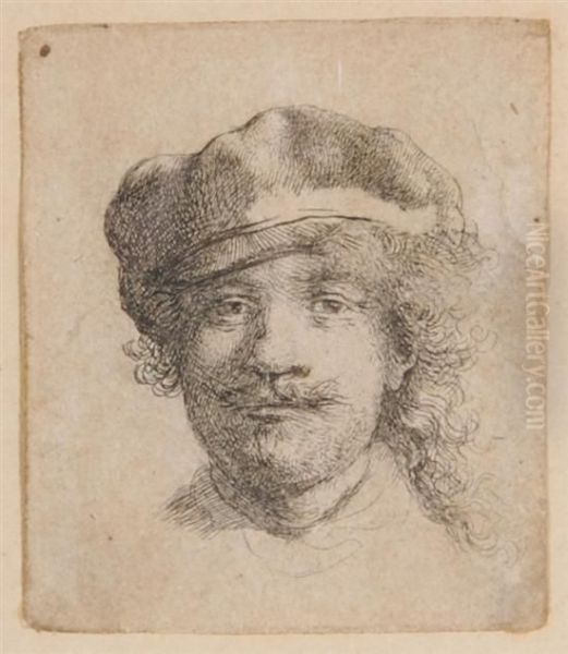 Rembrandt Wearing A Soft Cap Oil Painting by Rembrandt Van Rijn