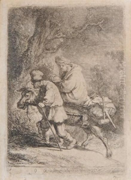 Flight Into Egypt, Small Plate Oil Painting by Rembrandt Van Rijn