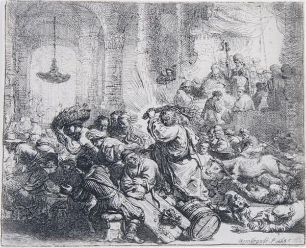 Christ Driving The Money Changers From The Temple Oil Painting by Rembrandt Van Rijn