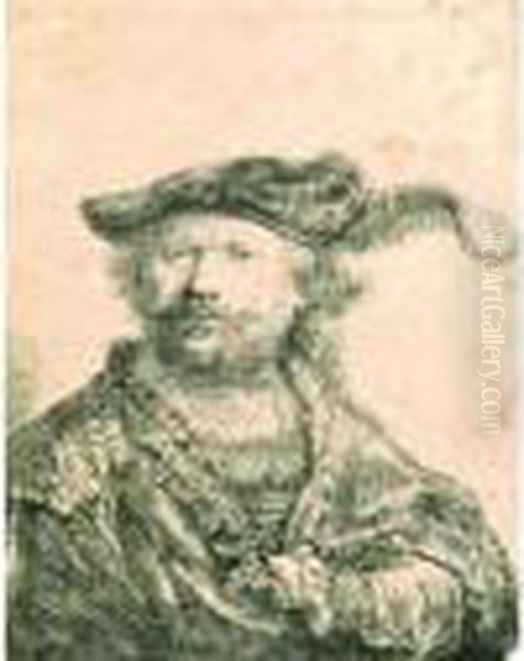 Rembrandt Au Bonnet Orne D'une Plume. 1638. Oil Painting by Rembrandt Van Rijn