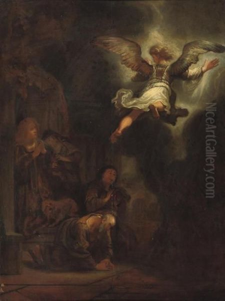 The Angel Leaving Tobias Oil Painting by Rembrandt Van Rijn