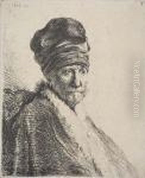 Bust Of A Man Wearing A High Cap, Three-quarters Right: Theartist's Father Oil Painting by Rembrandt Van Rijn