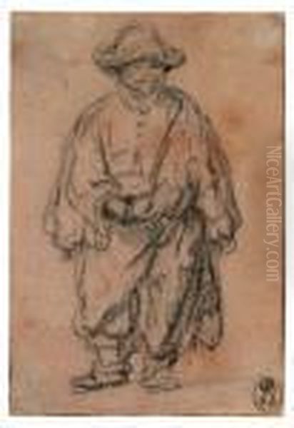 Beggar Inbrimmed Hat - Stehender Bettler Mit Hut, Von Vorn, In Ganzerfigur Oil Painting by Rembrandt Van Rijn