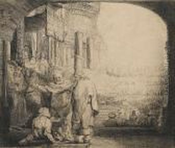 Peter And John Healing The Cripple At The Gateof The Temple (bartsch 94) Oil Painting by Rembrandt Van Rijn