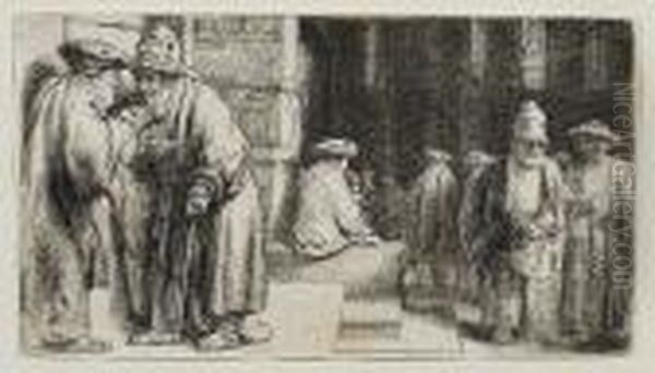 Jews In The Synagogue Oil Painting by Rembrandt Van Rijn