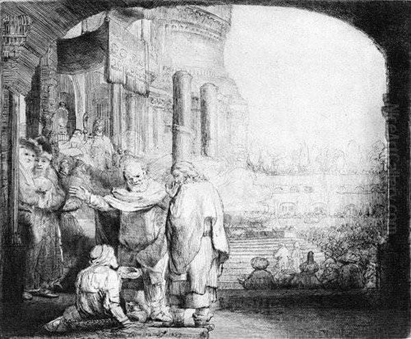 Petrus Und Johannes An Der Pforte Des Tempels Oil Painting by Rembrandt Van Rijn