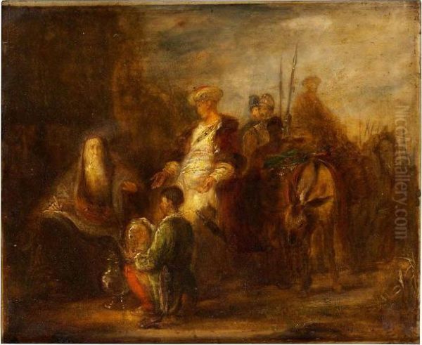 Elisha Och Naaman Oil Painting by Rembrandt Van Rijn