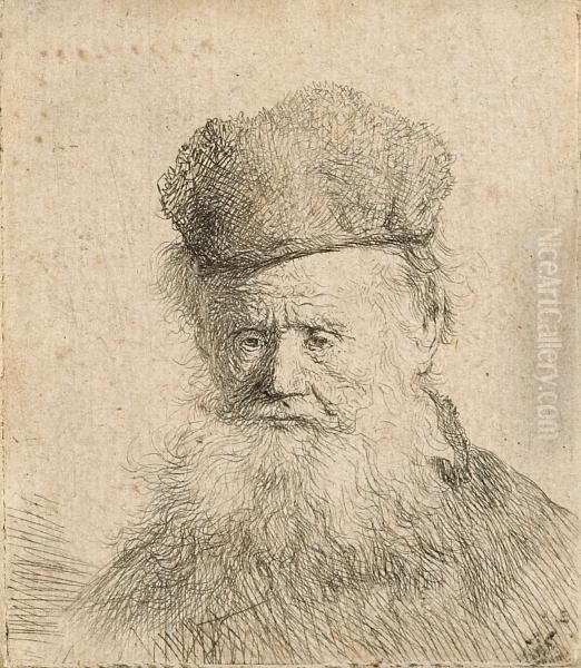 Bust Of An Old Man, With A Fur Cap Oil Painting by Rembrandt Van Rijn