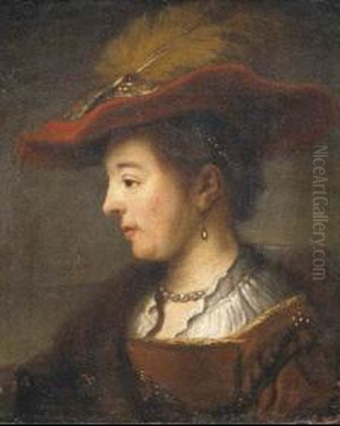 Ritratto Di Dama Di Profilo Con Cappello Piumato Oil Painting by Rembrandt Van Rijn