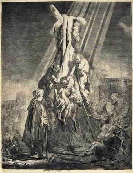 Descent From The Cross, Second Plate Oil Painting by Rembrandt Van Rijn