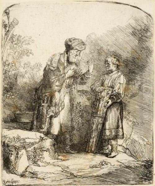 Abraham And Isac Oil Painting by Rembrandt Van Rijn