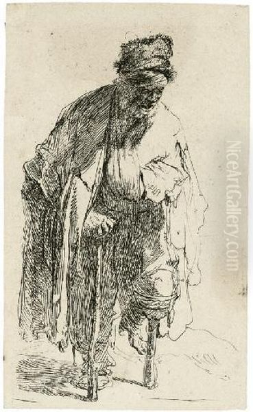 Beggar With A Wooden Leg (b., Holl. 179; H. 12) Oil Painting by Rembrandt Van Rijn