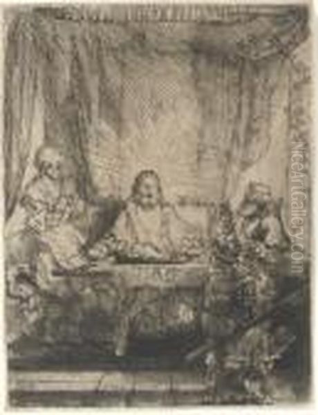 Christ At Emmaus: Larger Plate (b., Holl. 87; H. 282) Oil Painting by Rembrandt Van Rijn