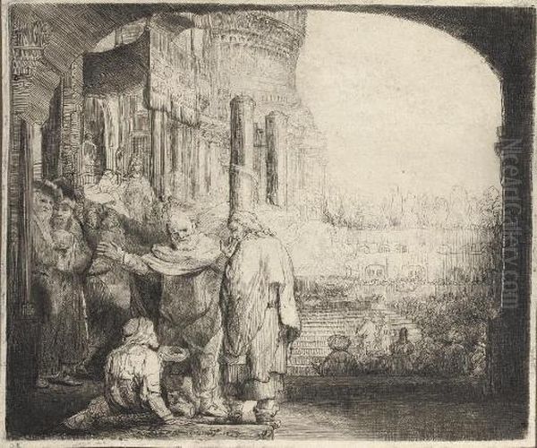 Peter And John Healing The Cripple At The Gate Of The Temple (b., Holl. 94; H. 301) Oil Painting by Rembrandt Van Rijn