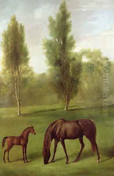 A Chestnut Mare and Foal in a Wooded Landscape, c.1761-63 Oil Painting by George Stubbs