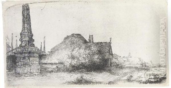 Landscape With An Obelisk (b., Holl. 227; H. 243) Oil Painting by Rembrandt Van Rijn