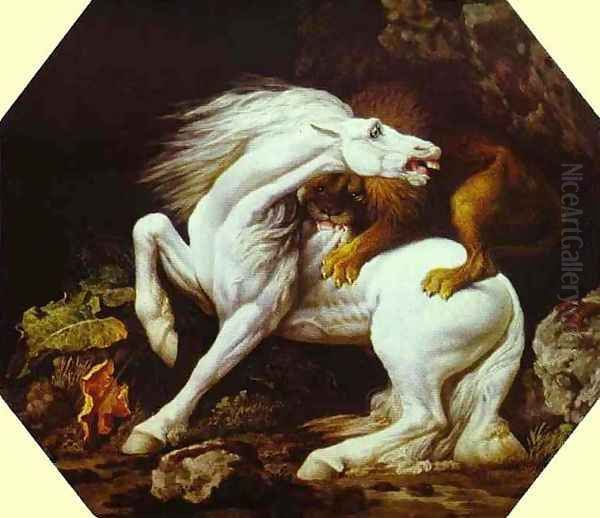 Horse Attacked by a Lion Oil Painting by George Stubbs