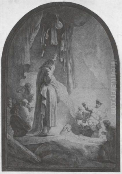 The Raising Of Lazarus: The Larger Plate (b., Holl. 73; H. 96; Bb. 32-4) Oil Painting by Rembrandt Van Rijn