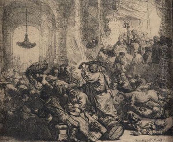 Christ Driving The Money Changers From The Temple Oil Painting by Rembrandt Van Rijn