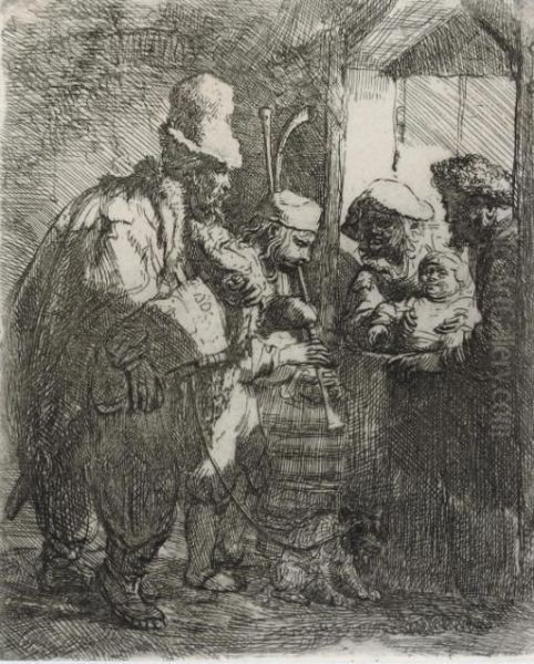 The Strolling Musicians (b., Holl. 119; H. 142) Oil Painting by Rembrandt Van Rijn