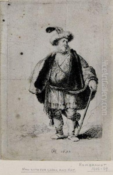 Man With Fur Cloak And Hat Oil Painting by Rembrandt Van Rijn